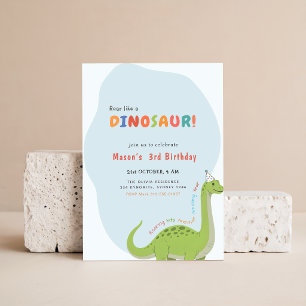 Roar Like a Dinosaur Watercolor Dino 3rd Birthday Invitation