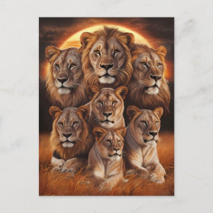 Roar of the Night: Lions in Moonlight Postcard