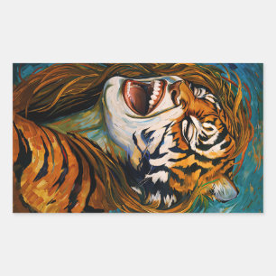 Roar of the Wild Heart – Colourful Tigress Rectangular Sticker