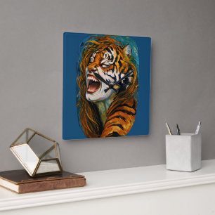 Roar of the Wild Heart – Colourful Tigress Square Wall Clock