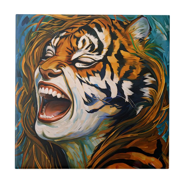 Roar of the Wild Heart – Colourful Tigress Tile (Front)