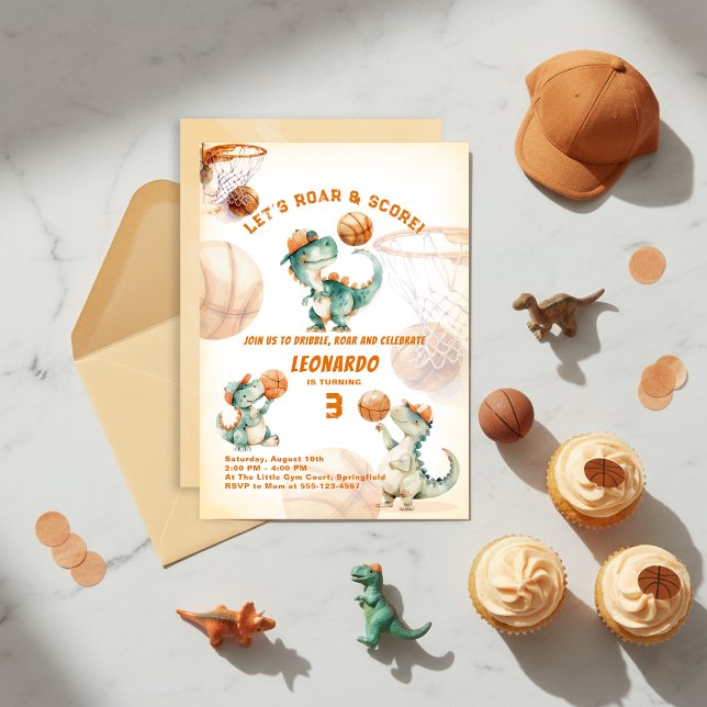 Roar & Score Basketball Dino Boy Birthday  Invitation (Creator Uploaded)