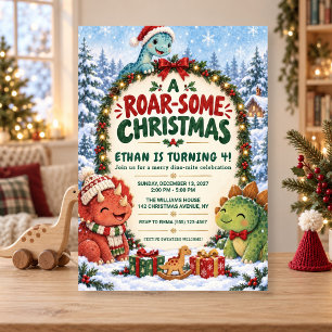 Roar-Some Christmas Dinosaur Birthday Invitation