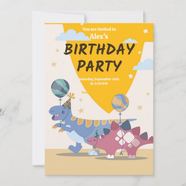 Roar-some Dino Party Invitations: Fun, Easy Script Invitation (Front)