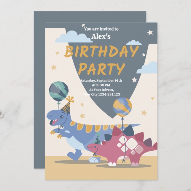 Roar-some Dino Party Invitations: Fun, Easy Script Invitation (Front/Back)