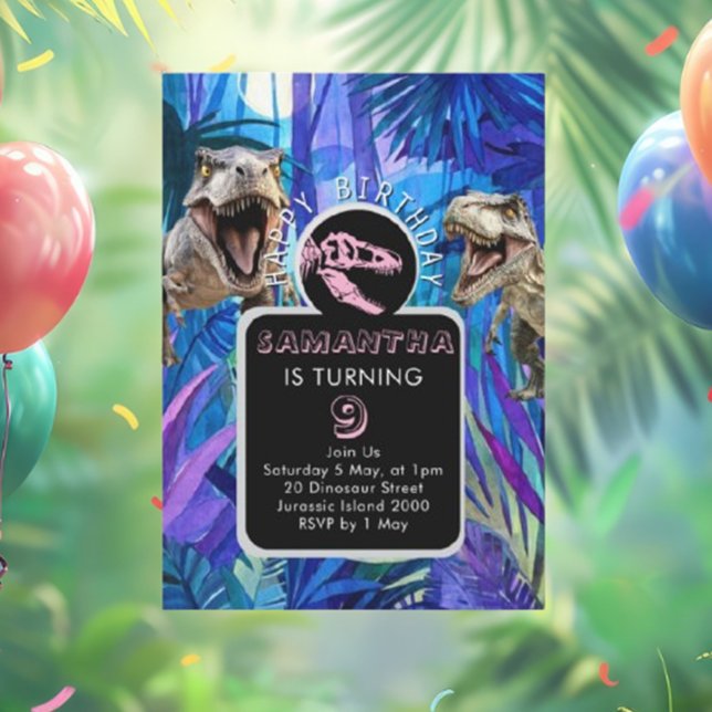 ROAR-some Girl Dinosaur Birthday Party Invitation (Get ready for an unforgettable adventure filled with fun, laughter, and dino-themed surprises.  )