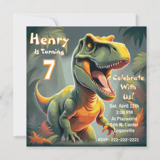 Roar T-Rex Dinosaur Kid's 7th Birthday Invitation