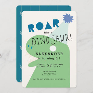 ROAR T-Rex Dinosaur Navy Blue Boy's Birthday Invitation