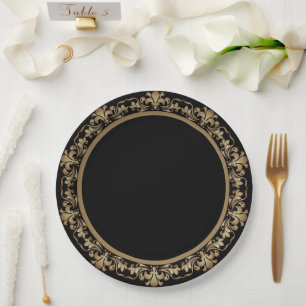 Roarin 20s Decadence Gold Black Modern Art Deco Paper Plate