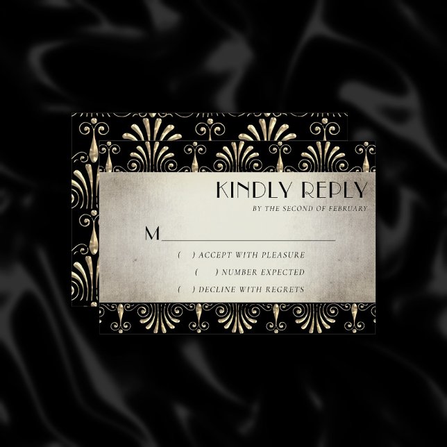 Roarin 20s Decadence | Sepia Gold Black Art Deco RSVP Card (Creator Uploaded)