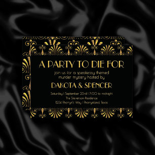 Roarin 20s Gold and Black Art Deco Murder Mystery Invitation