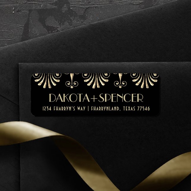 Roarin 20s Sepia Gold and Black Art Deco Address (Creator Uploaded)