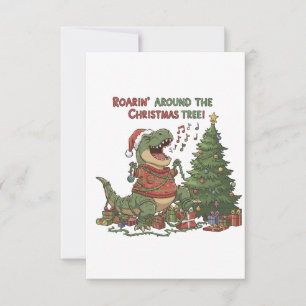 Roarin' Around The Christmas Tree Funny T-Rex Thank You Card