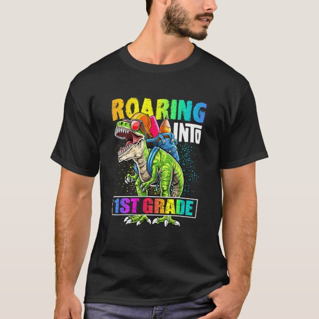 Roaring 1st Grade Dinosaur Back To School Backpack T-Shirt (Front)