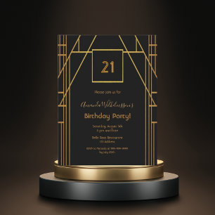 Roaring 20's 21st birthday black gold invitation postcard