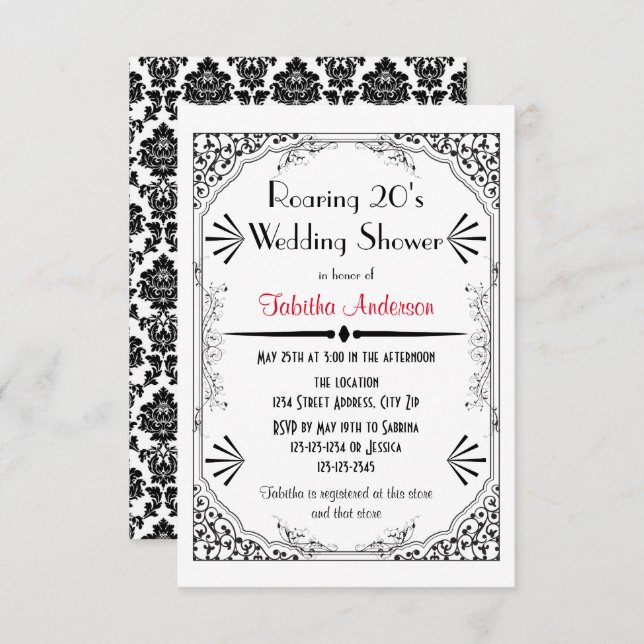 Roaring 20s - 3x5 Wedding Shower Invitation (Front/Back)