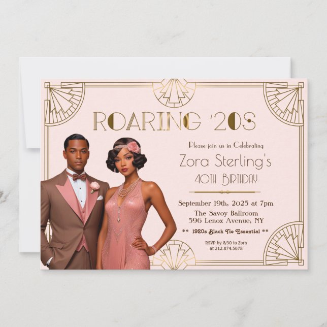 Roaring 20s African American Wedding Anniversary Invitation (Front)