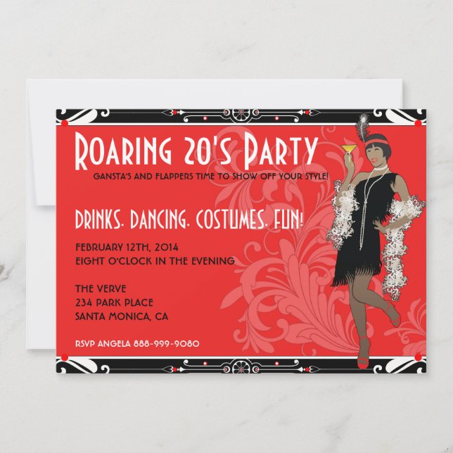Roaring 20's African Flapper Girl Invitations (Front)
