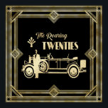Roaring 20's art deco 1920 black and gold poster<br><div class="desc">A black and gold art deco,  roaring 1920's picture aof a man in a suit next to an antique car.</div>