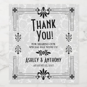 Roaring 20s Art Deco Black White Wedding Wine Label