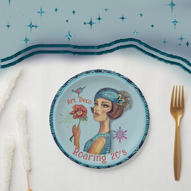 Roaring 20's Art Deco Blue Paper Plate (Roaring 20's Art Deco Blue Paper Plates)