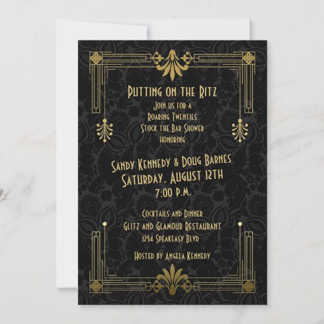 Roaring 20s Art Deco Couple's Bridal Shower Invitation (Front)