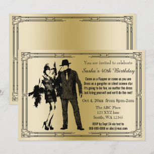 Roaring 20s art deco flapper girl and gangster invitation
