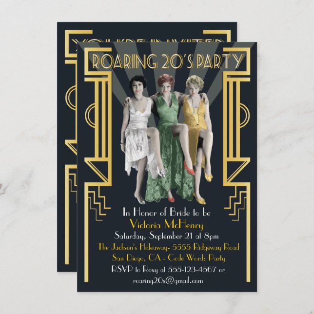 Roaring 20's Art Deco Flapper Party Invitation (Front/Back)