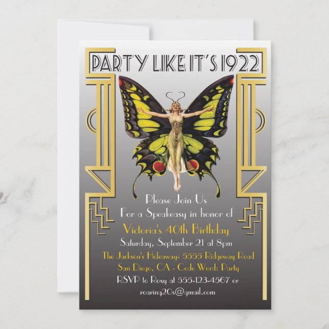 Roaring 20's Art Deco Flapper Party Invitation (Front)