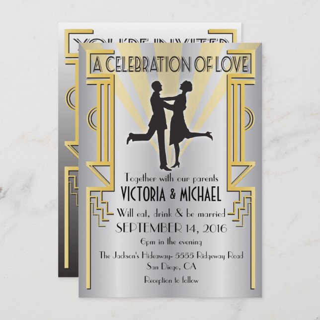 Roaring 20's Art Deco Wedding Invitation (Front/Back)