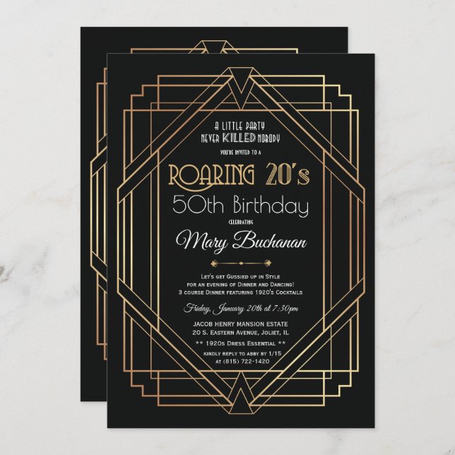 Roaring 20s Birthday Invitation (Front/Back)