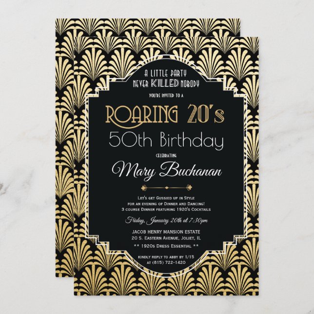 Roaring 20s Birthday Invitation (Front/Back)