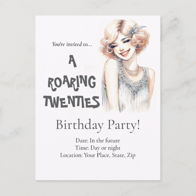 Roaring 20s Birthday Party Invitation Postcard (Front)