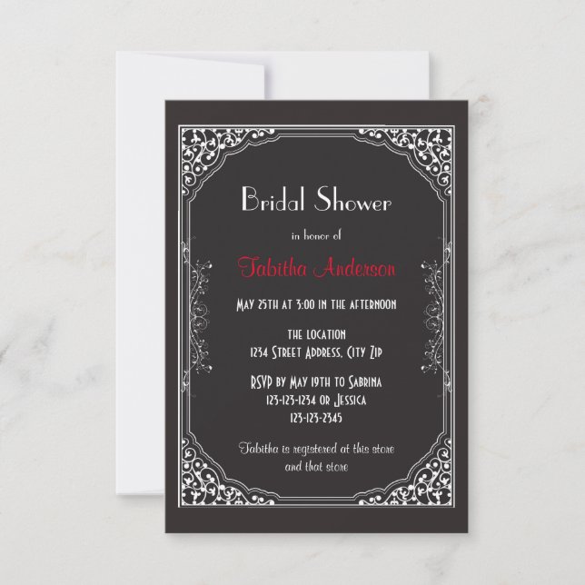 Roaring 20s Black - 3x5 Bridal Shower Invitation (Front)