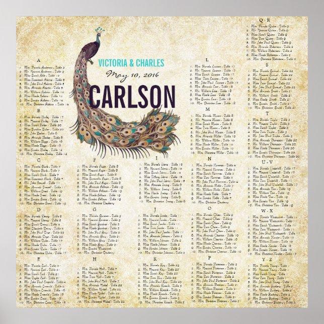 Roaring 20s Damask Peacock Gold Seating Chart (Front)