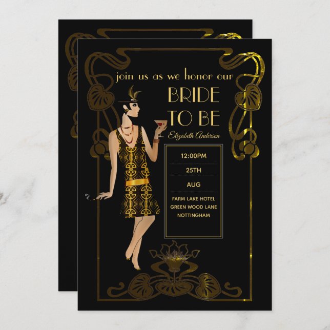 Roaring 20s Flapper Art Deco Gatsby Bridal Shower Invitation (Front/Back)