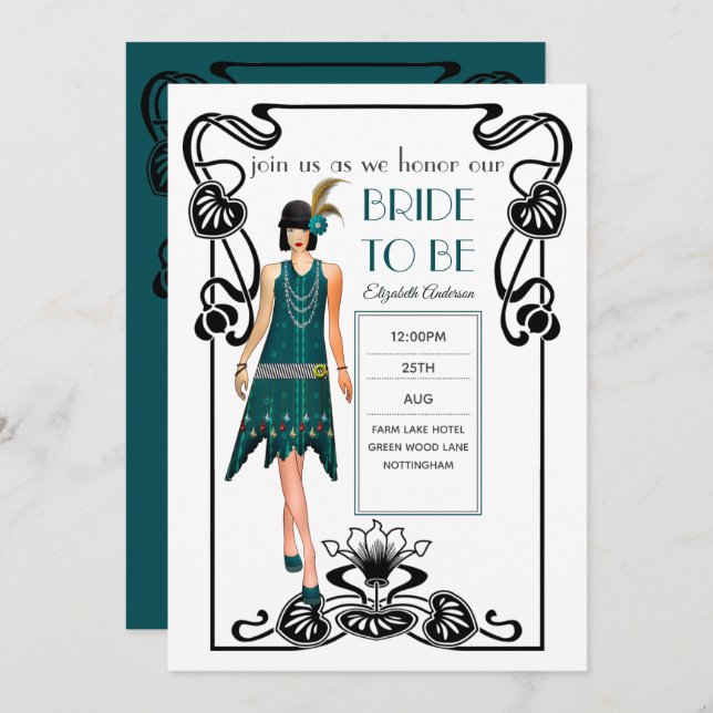 Roaring 20s Flapper Gangster Wedding Bridal Shower Invitation (Front/Back)
