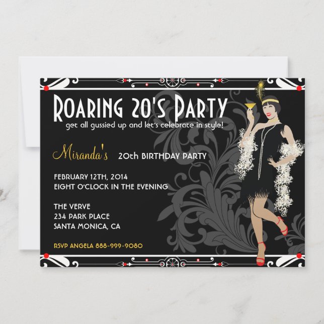 Roaring 20's Flapper Girl Retro Invitations (Front)
