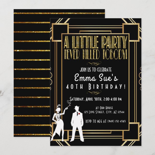 Roaring 20's Flapper Party Birthday Invitation (Front/Back)