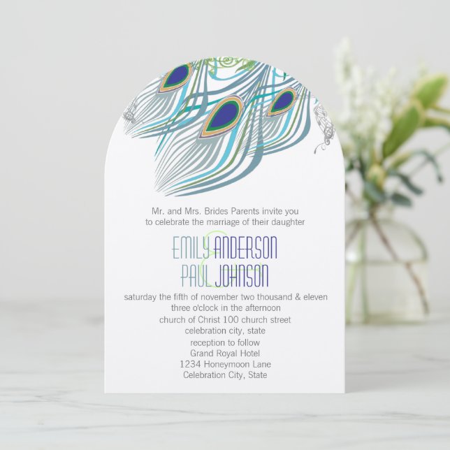 Roaring 20s Gatsby Boho Vintage Peacock Lovebird Invitation (Standing Front)