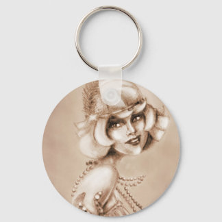 Roaring 20s girl sepia key ring