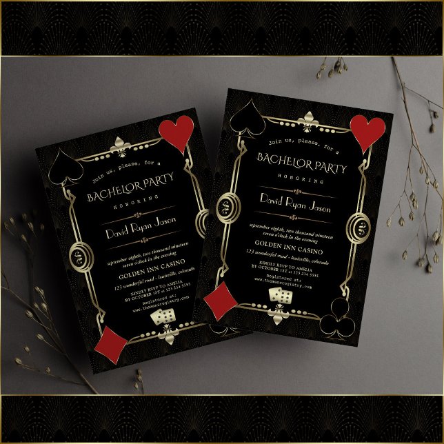 Roaring 20s Gold Black Great Gatsby Bachelor Party Invitation (Creator Uploaded)