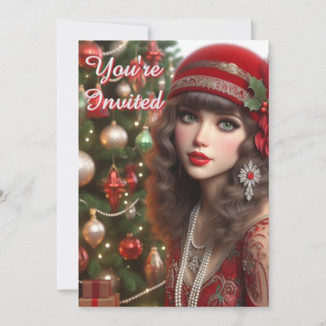 Roaring 20s Holiday Flapper Christmas Party  Invitation (Front)