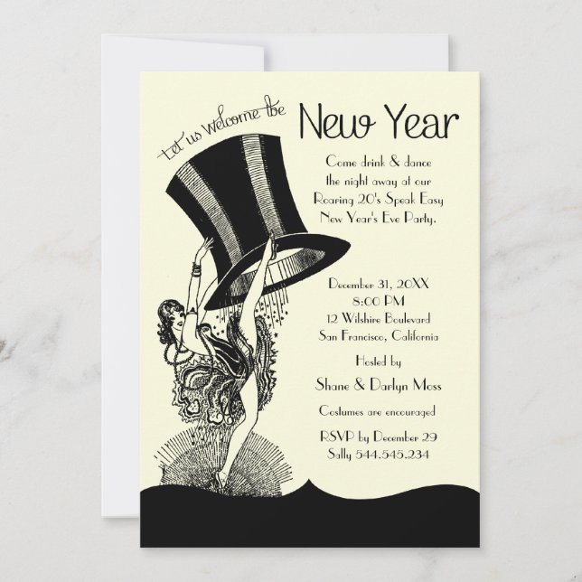 Roaring 20's New Year's Eve Party Invitation (Front)