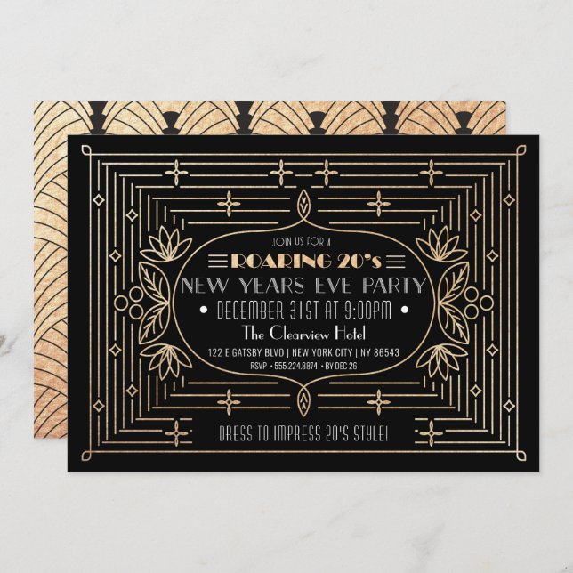 Roaring 20's New years party invitation (Front/Back)