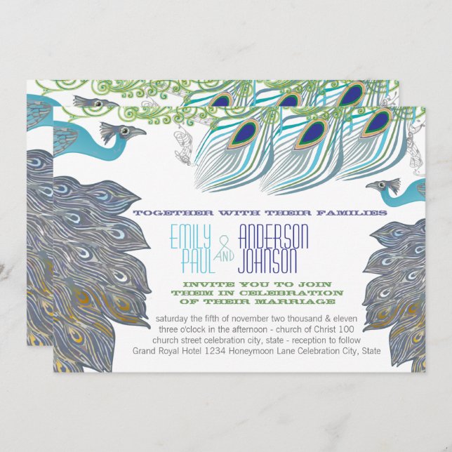 Roaring 20's Peacock Peacock Feathers Invitation (Front/Back)