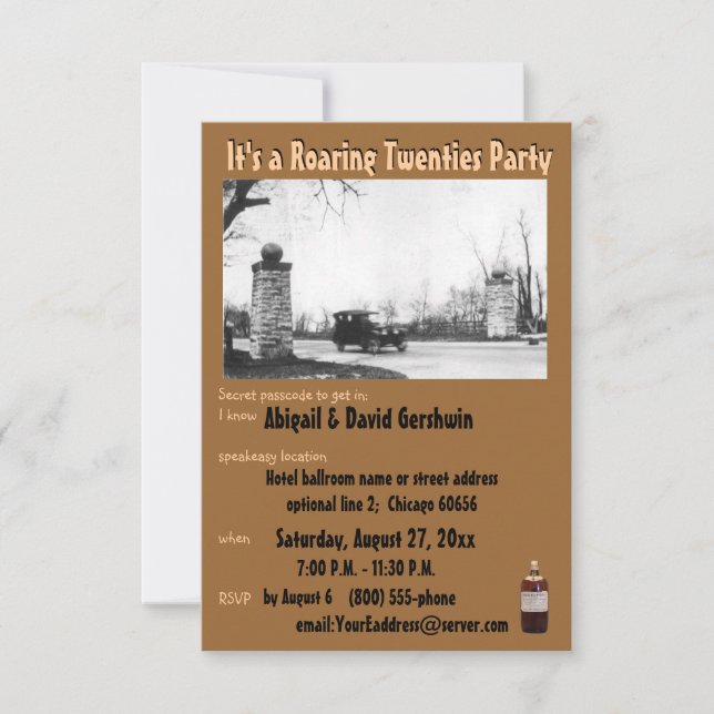 Roaring 20's Prohibition Theme Invitation (Front)