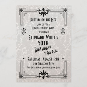 Roaring 20s Twenties Art Deco 50th Birthday Party Invitation