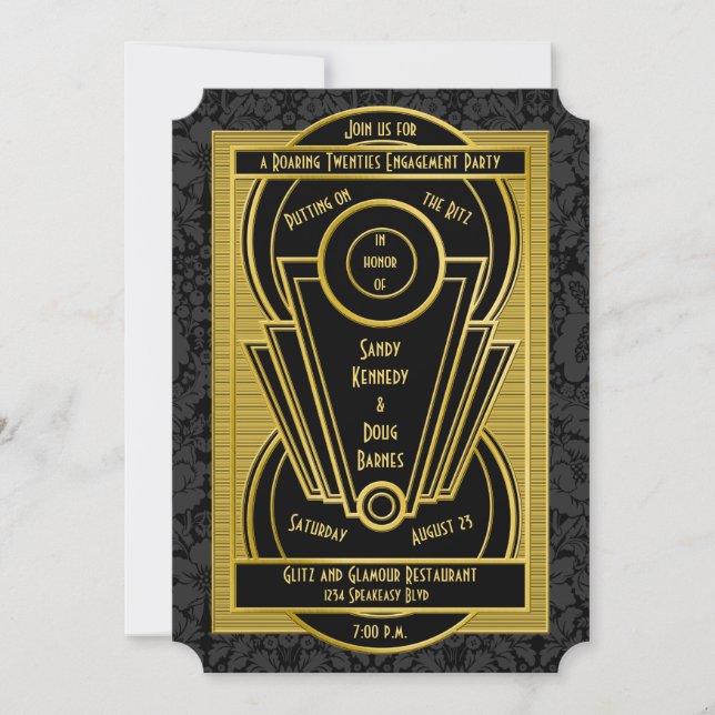 Roaring 20s Twenties Art Deco Engagement Party Invitation (Front)