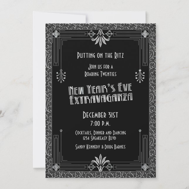 Roaring 20s Twenties Art Deco New Year's Eve Party Invitation (Front)